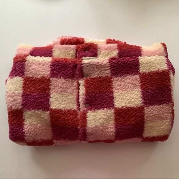 NWT Beach Riot Laurie Jacket Pink Berry Sangria Check Sherpa Button Up Sz M - Picture 5 of 11